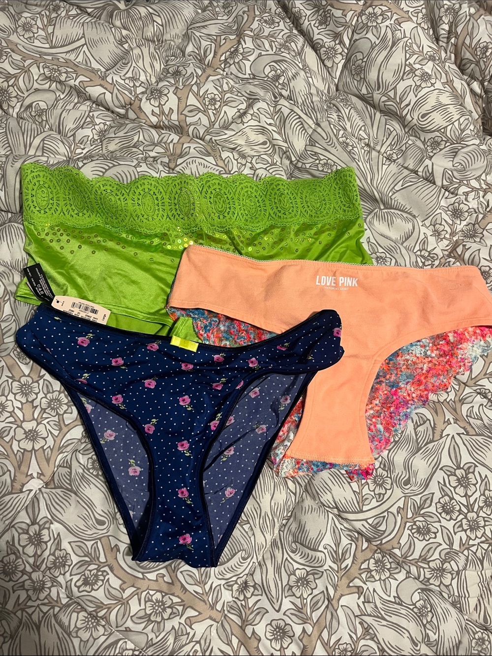 Victoria's Secret PINK Girls' Bikini Briefs - Lime Green, Peach & Navy